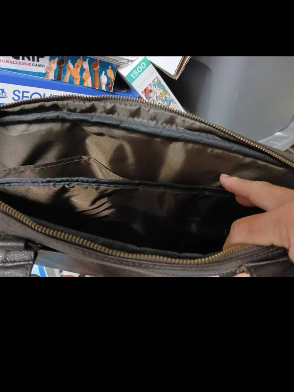 Black Leather Messenger Bag with Embossed Logo - Men